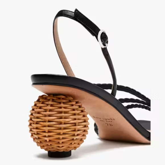 Kate Spade Valencia Sandals Black Size 8 Woven Raffia Ball Heel - Picture 13 of 13